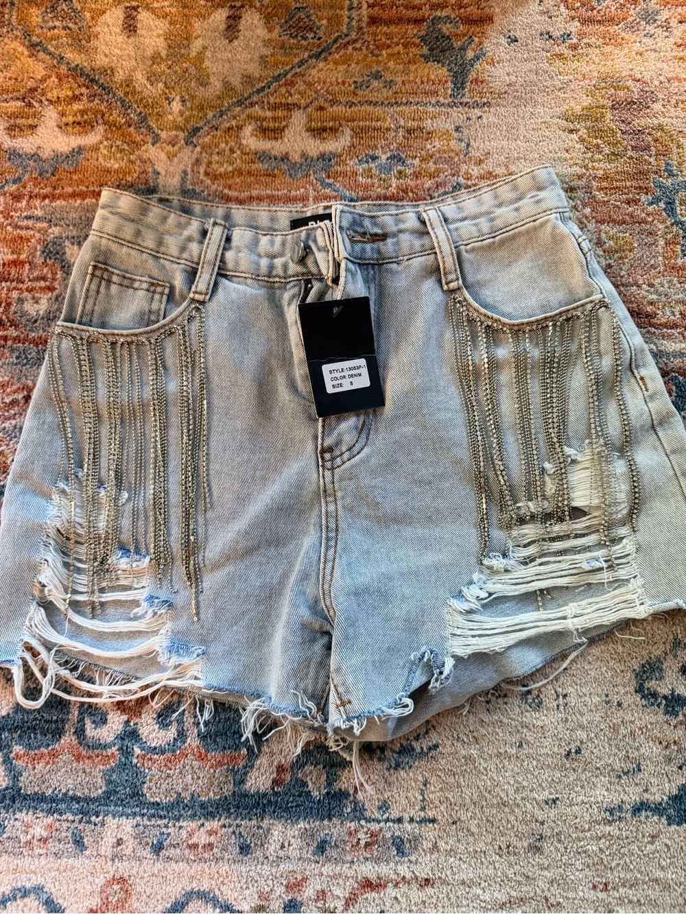 Fringe denim shorts